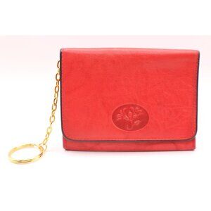 Buxton Red Leather Top Grain Cowhide Folding Wallet Coin Purse w/Keychain Vtg